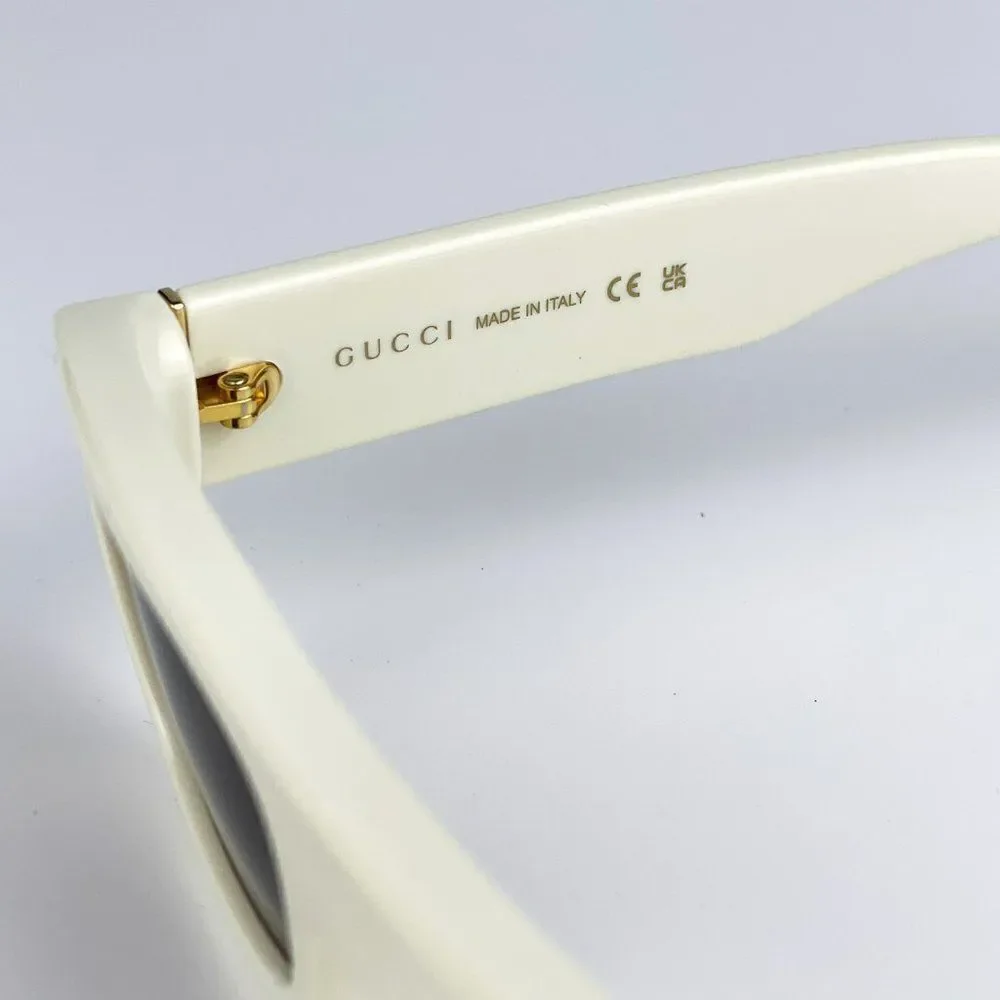 NEW Gucci GG1134S 003 Ivory White Brown Rectangle Unisex Sunglasses